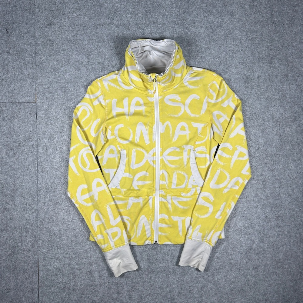 Lululemon Jacket Women 4? Yellow Manifesto Print Stride Full Zip Yoga Athletic